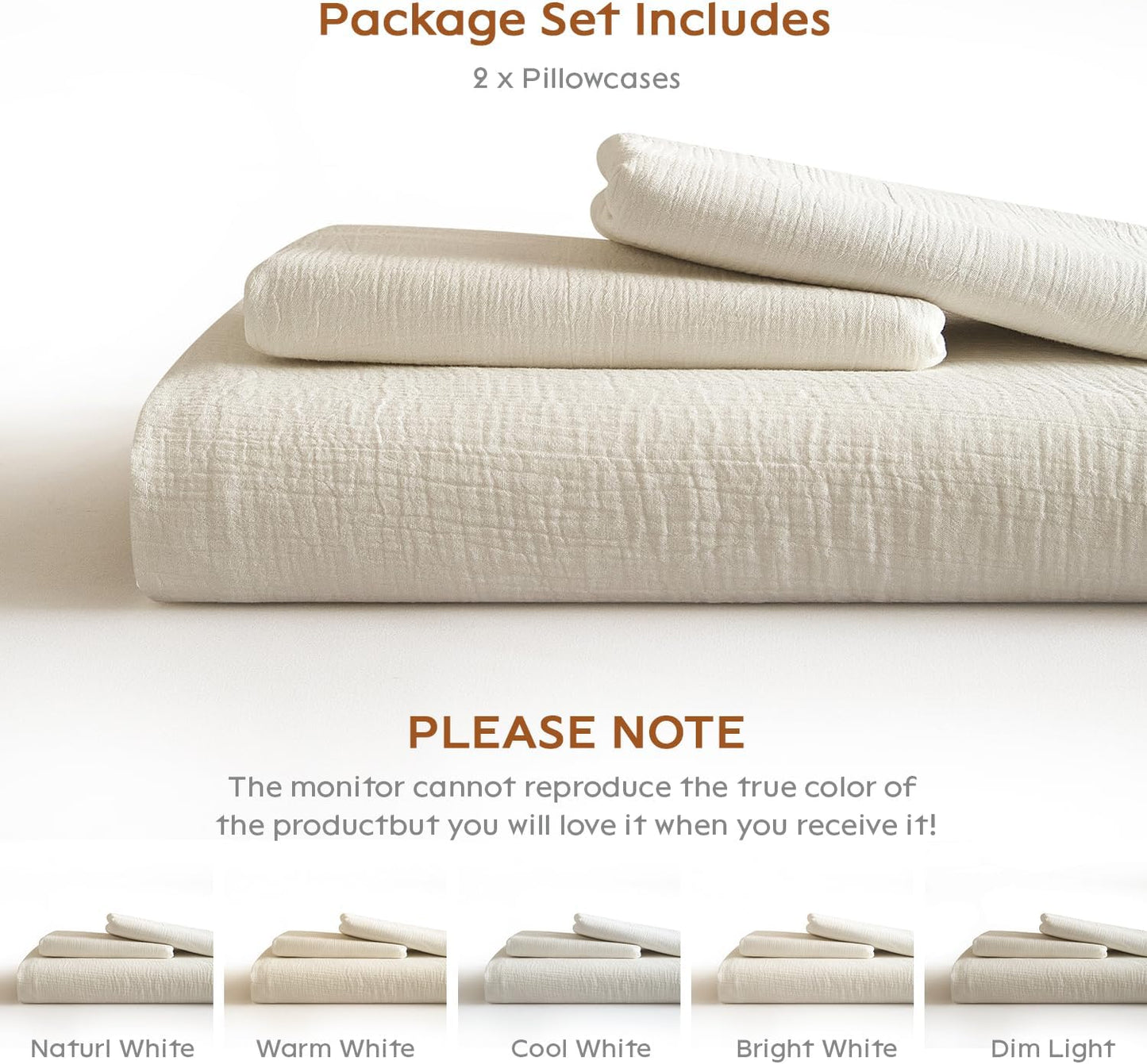 Muslin Pillowcases King Size 100% Cotton, 2 Pack Linen like Pillow Shams with Envelope Closure, Ultral Soft and Breathable Pillow Case Covers, White, 20" X 36", No Filling