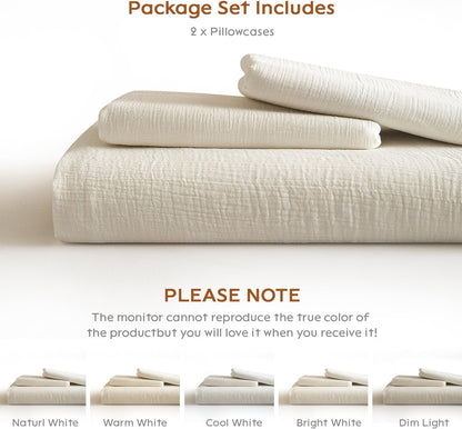 Muslin Pillowcases King Size 100% Cotton, 2 Pack Linen like Pillow Shams with Envelope Closure, Ultral Soft and Breathable Pillow Case Covers, White, 20" X 36", No Filling