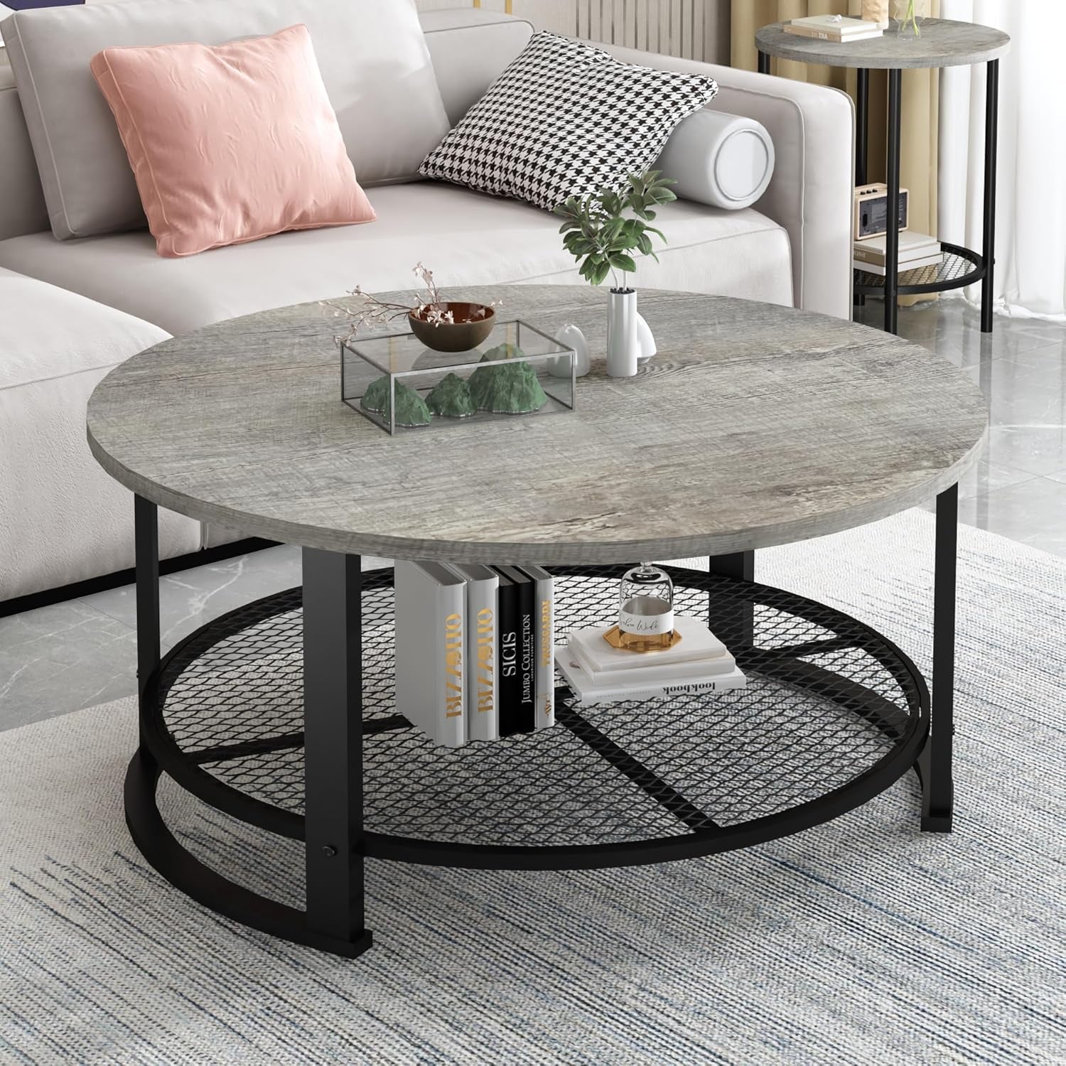 Living Room Coffee and End Table Sets, Wooden Modern Rustic Center Table with Two Side Tables, 3 Piece Living Room Coffee Table Set with Storage for Living Room, Apartment (Grey)