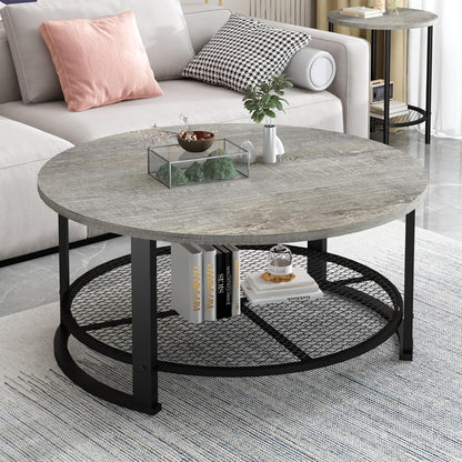 Living Room Coffee and End Table Sets, Wooden Modern Rustic Center Table with Two Side Tables, 3 Piece Living Room Coffee Table Set with Storage for Living Room, Apartment (Grey)
