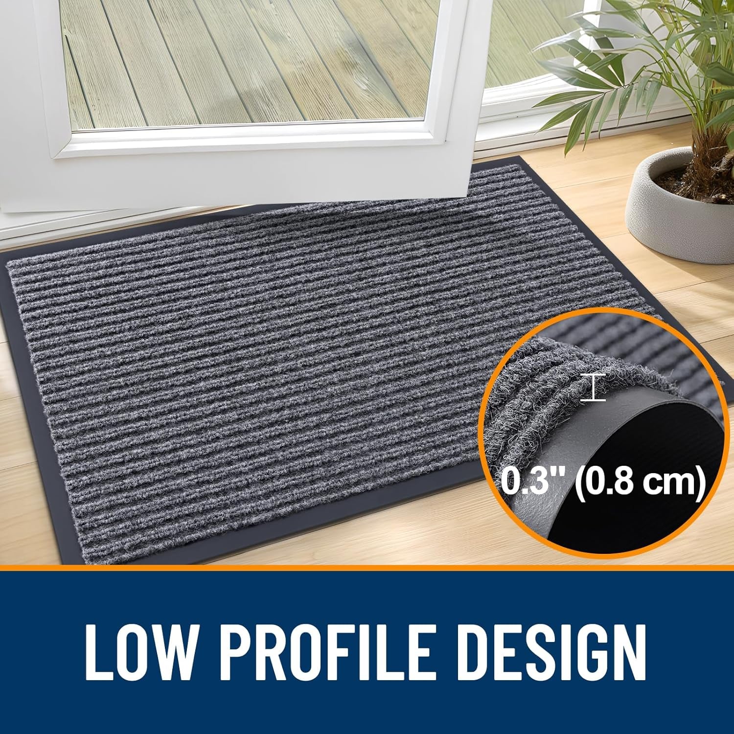 Front Door Mat Indoor Outdoor Entrance, 2-Pack 29.5 X 17 Inch, Waterproof Heavy Duty Doormat, Fade Resistant, Low Profile, Easy Clean Patio Porch Welcome Floor Mats for Entry, Grey