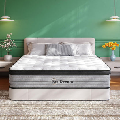 King Mattress, 14 Inch King Size Mattress in a Box, Hybrid Matress with Memory Foam & Individual Pocket Springs, Medium Firm Feel, Edge Support, Motion Isolation, Pressure Relief, Certipur-Us