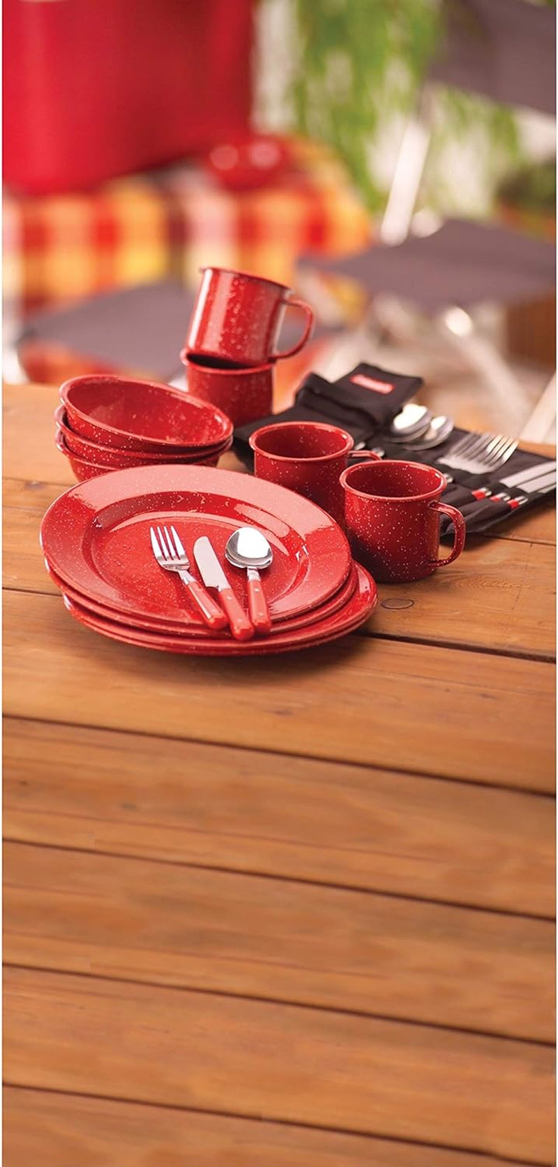 24-Piece Enamel Dinnerware Set for Outdoor Dining, Dishwasher Safe, Full Dinnerware & Flatware Set for 4 People