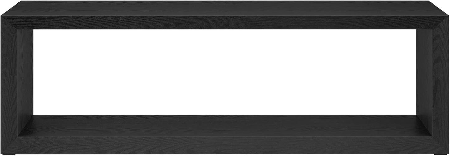 58" Rectangular Coffee Table with Open Storage Shelf for Living Room, Family Room, or Office, Black Grain