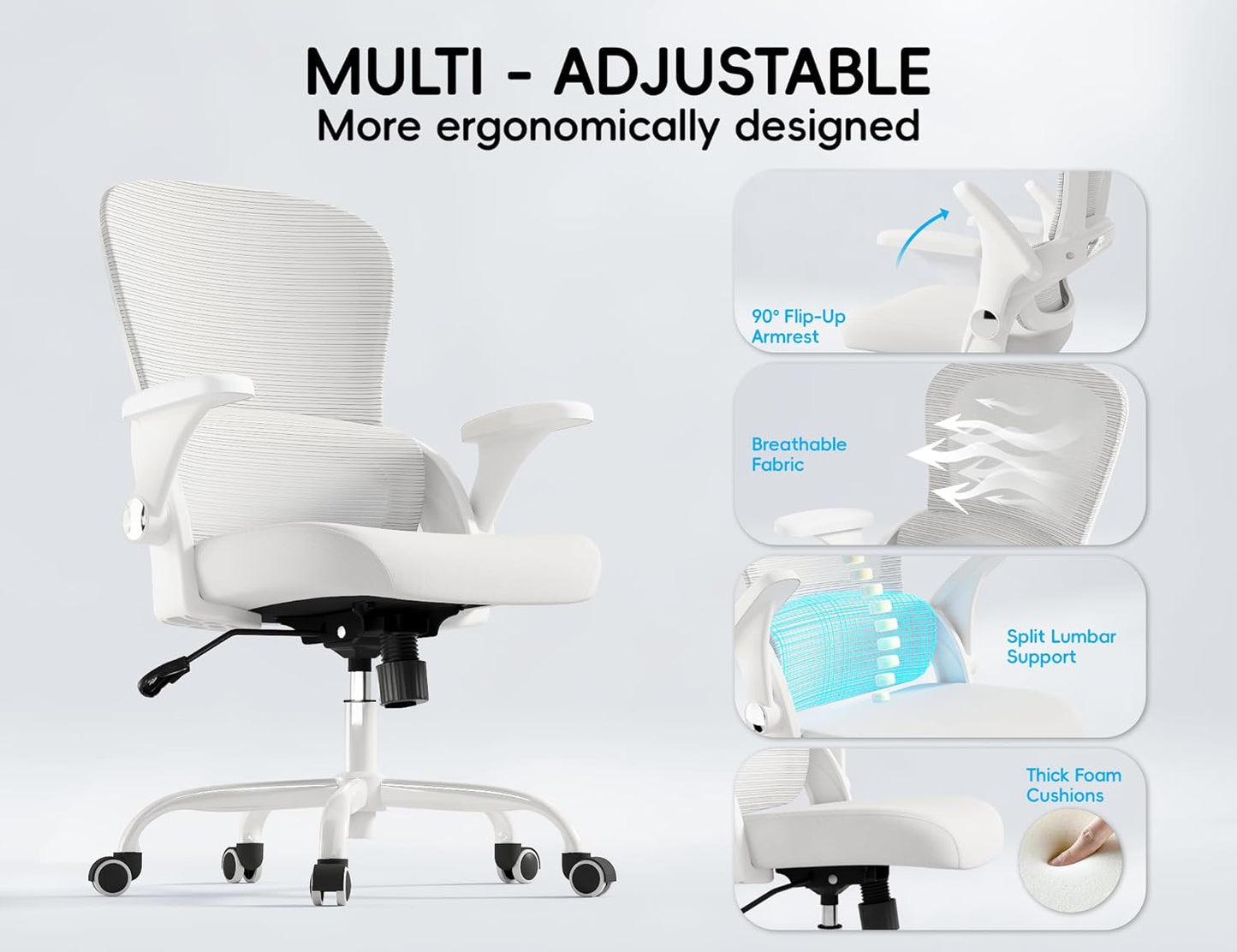 Office Chair - Ergonomic Office Chair with Back Support, Home Office Desk Chairs, Comfy Desk Chair, Computer Chair, 330Lbs Wide Seat Big and Tall Office Chairs for Gamers(White)
