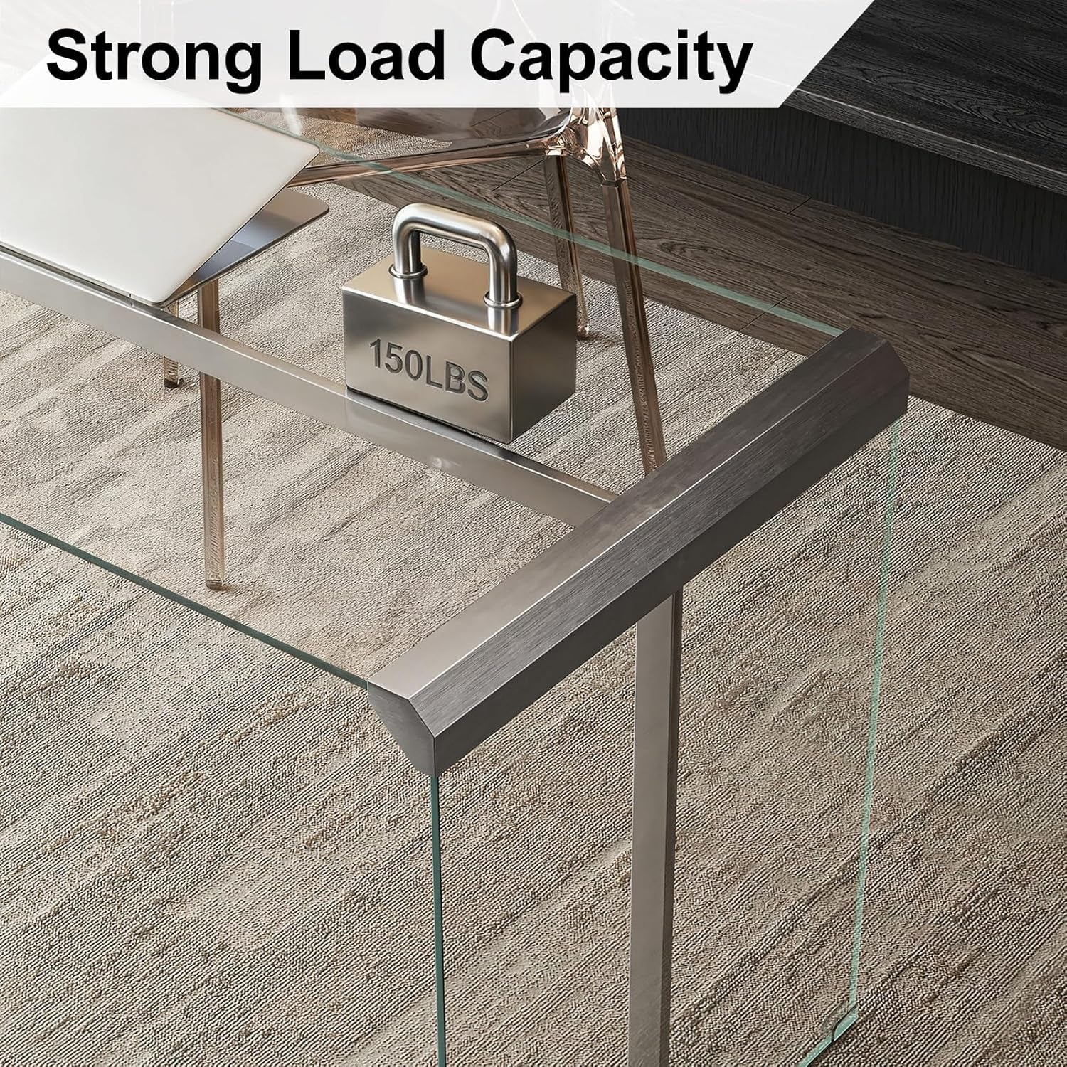 Modern Clear Tempered Glass Computer Desk, 51.2" Home Office Writing Desk with Metal Frame, Minimalist Transparent Executive Desk for Gaming, Study