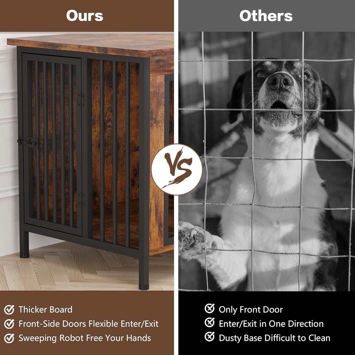 Dog Crate Furniture for 1 or 2 Dogs, Heavy Duty Single/Double Dog Crates for Small/Medium/Large Dogs, Dog Kennel Furniture Indoor as TV Stand, Large Size 39.96" L(35-60 Pounds), Brown