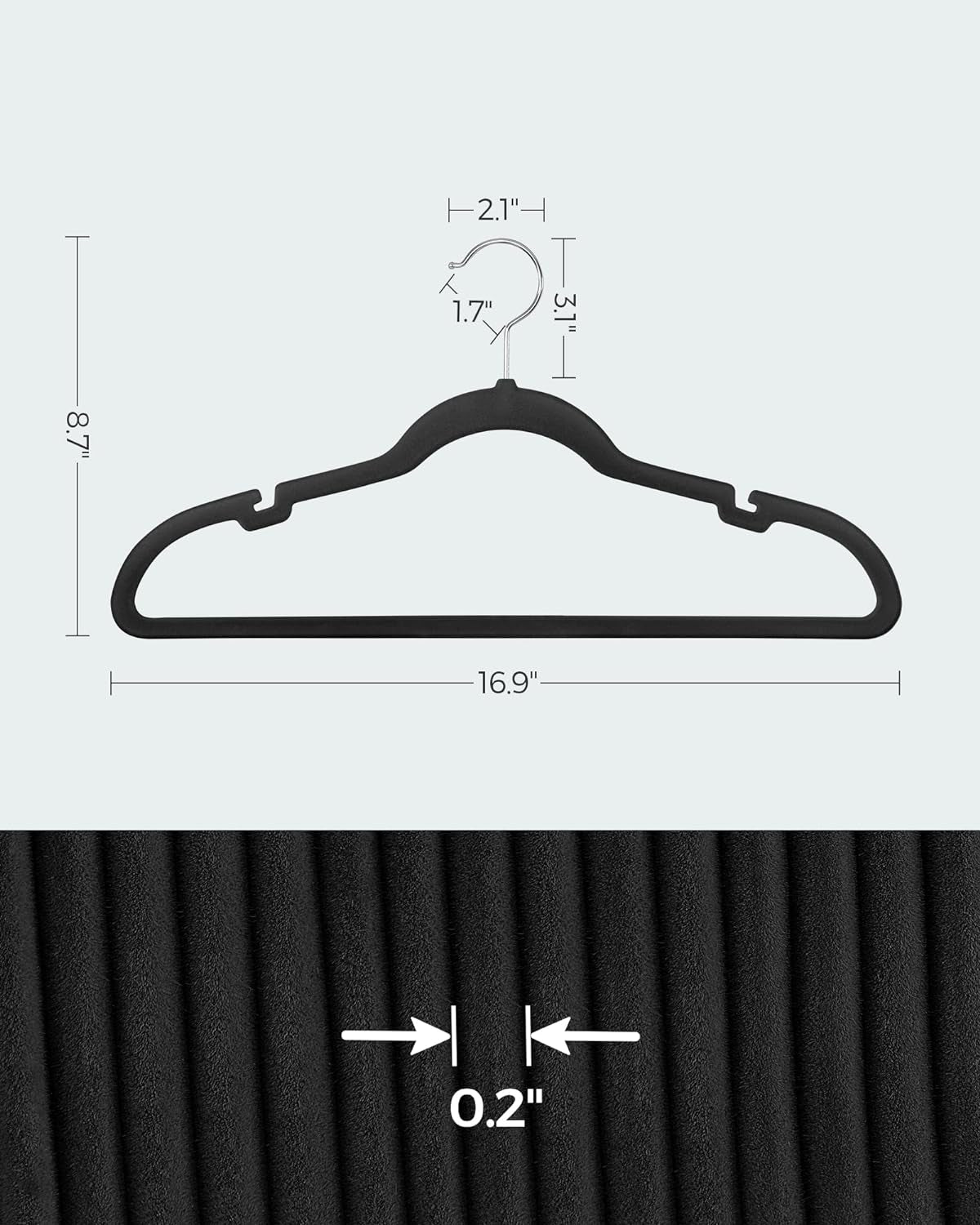 Velvet Hangers 50 Pack, Non-Slip Clothes Hangers, with Shoulder Notches, Pants Bar, 360° Swivel Hook, Space-Saving, for Closet, Ink Black UCRF029B05