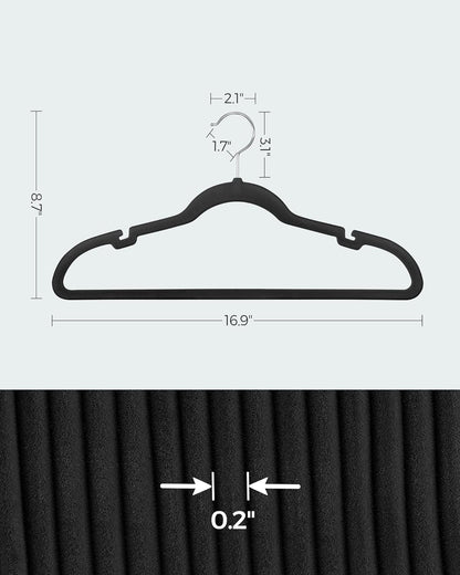 Velvet Hangers 50 Pack, Non-Slip Clothes Hangers, with Shoulder Notches, Pants Bar, 360° Swivel Hook, Space-Saving, for Closet, Ink Black UCRF029B05