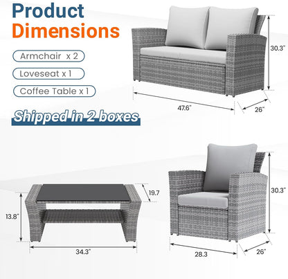 Patio Furniture Set, Wicker outside Outdoor Furniture for All Weather, Patio Sofa with High Backrest Support and Wide Armrest for Backyard, Balcony, Deck, Porch, Light Gray