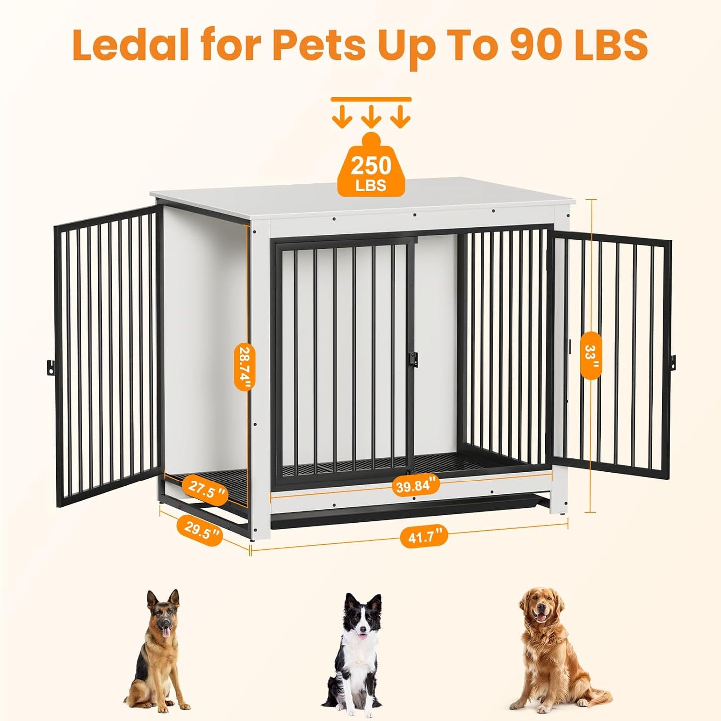 Dog Crate Furniture, Large Dog Crate Furniture, Wooden Cage Kennel Furniture Indoor, Modern Dog Crate with Multi-Purpose Removable Tray, Double-Doors Dog Furniture, End Table Dog Crate, White