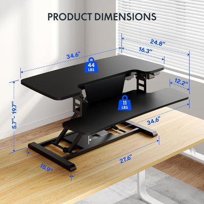 35 Inch Electric Standing Desk Converter, Motorized Stand up Desk Riser, Monitor and Laptop Workstation with Wide Keyboard Tray, Black