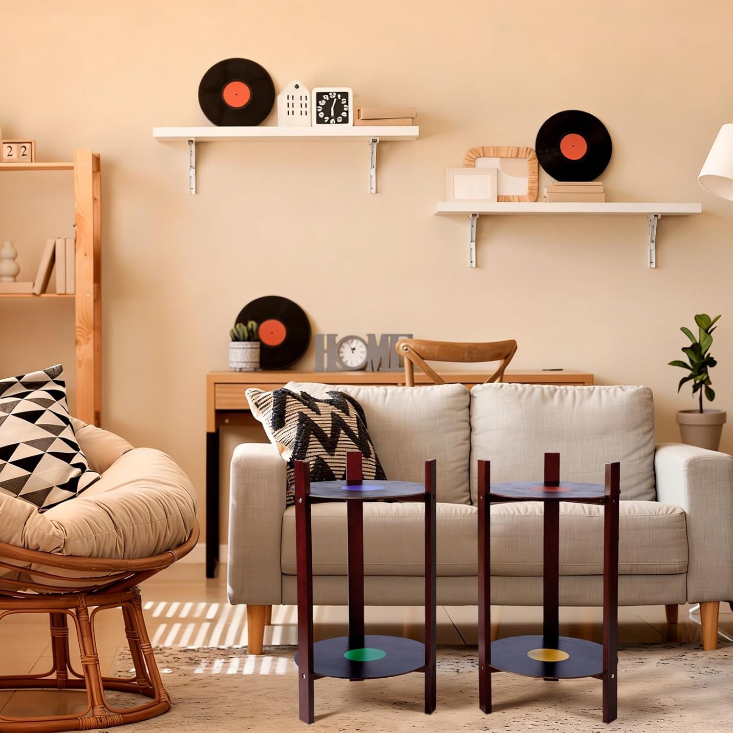 2 Pack Record Player Stand Retro 2-Tier End Table Small Sofa Coffee Side Tables Nightstand Bedside Stand Bedroom Record Holder and Multi-Functional End Table for Living Room