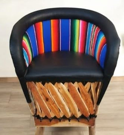 Equipal Forniture Traditional Mexican Equipal Chair Black Color Zarape , Artisan in Mexico Equipales San José Original Skin Ideal for Your Home, Bar, Restaurant, Office, Hotel