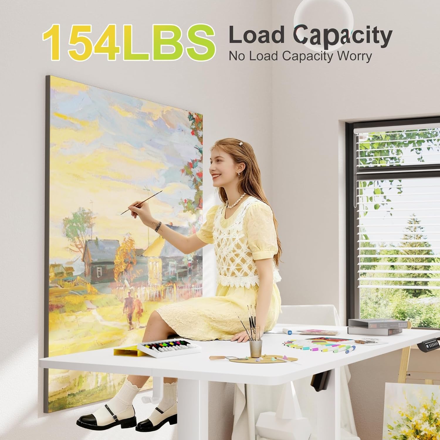 Electric Standing Desk, 45 X 24 Inches Sit Stand up Desk, Sit Stand Height Adjustable Home Office Desk with 4 Height Position Memory - with Splice Board (White, 45)