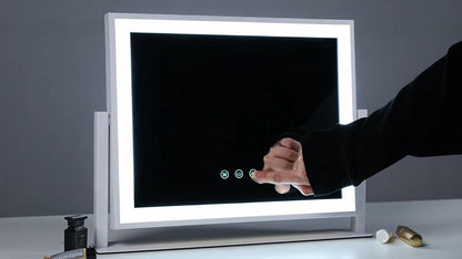 Lighted Makeup Mirror, 17.3"X13" Hollywood Vanity Mirror with Led Lights, Three Color Lighting Modes, and 10X Magnification Mirror, Smart Touch Control, 360°Rotation (White, Gift Box)