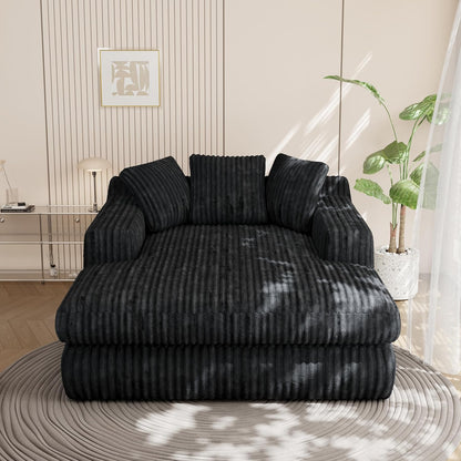 76" Oversized Chaise Lounge Chair Indoor, Cloud Boneless Sleeper Couch Corduroy Upholstered Sofa Bed Deep Seat Comfy Reading Chair with 3 Pillows for Living Room Bedroom, Black