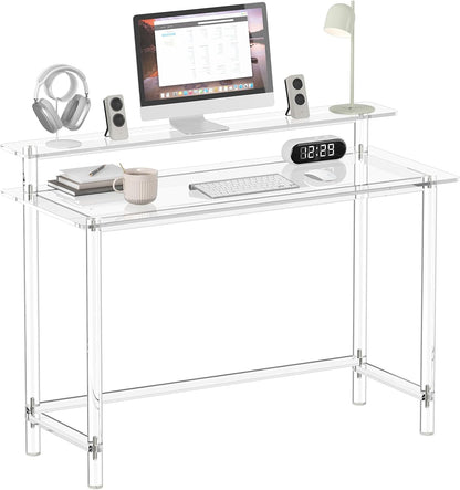 Acrylic Desk - 47.2" L X 19.7'' W X 34.5" H - Modern Home Office Desk with Monitor Stand - Clear Desk Computer Desk Writing Table for Office, Living Room, Bedroom