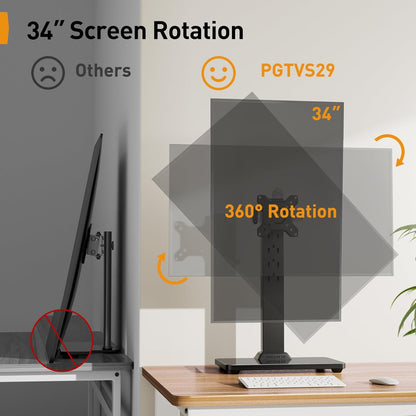 Monitor Stand, Freestanding Monitor Mount for 13-34 Inch Screens with 360 Degree Rotation, 5 Height Settings, Adjustable Desk Riser with Swivel and Tilt, Max VESA 100X100Mm, PGTVS29