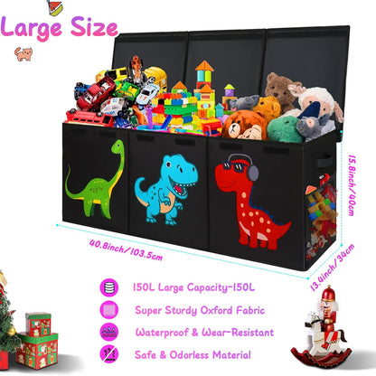 Extra Large Toy Box Chest, Collapsible Storage Organizer with Lids, Sturdy Dinosaur Toybox for Boys Girls, 40"X16"X16" Kids Storage Bin Box Baskets for Living Room, Playroom, Bedroom, Nursery