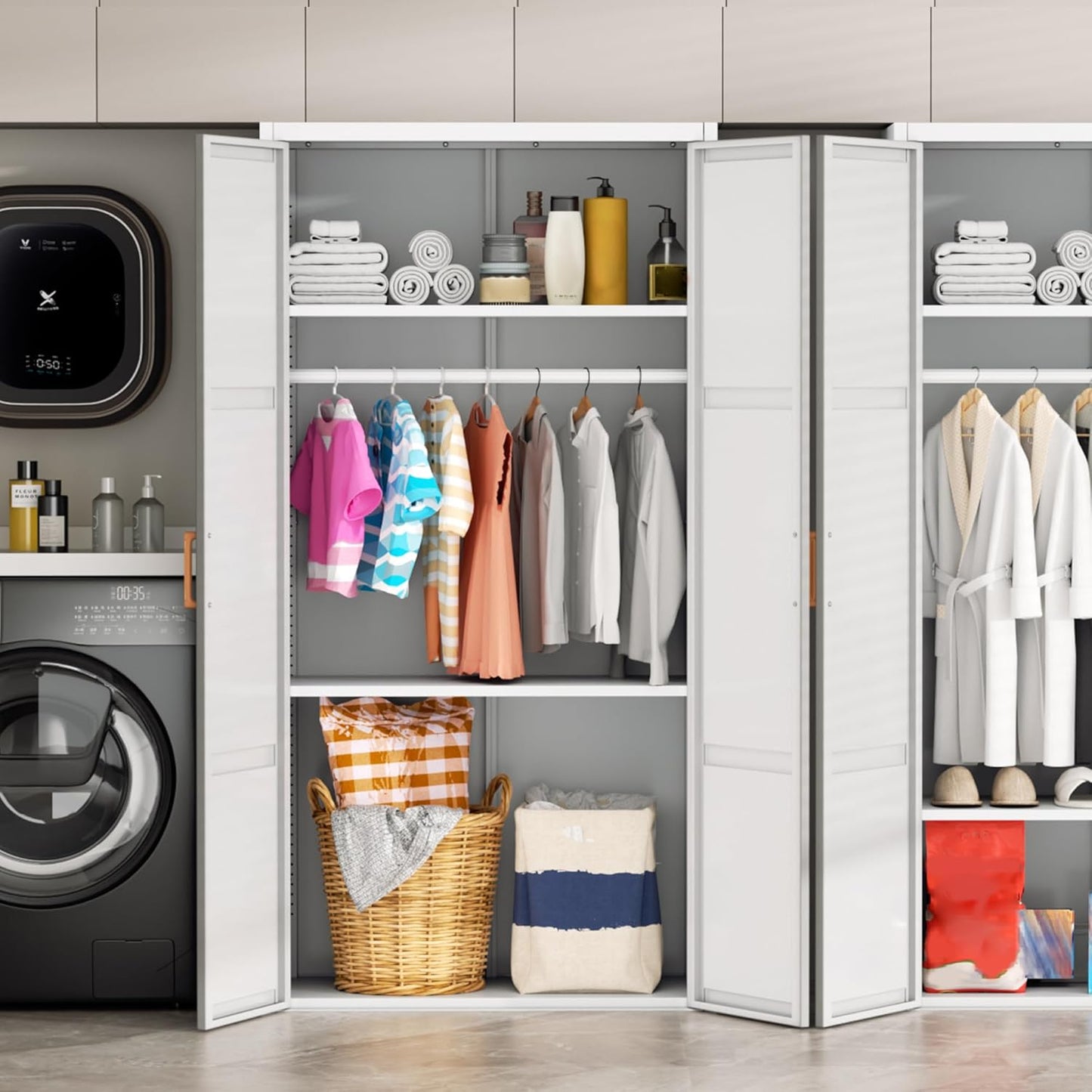 Metal Wardrobe Closet with Doors and Shelves,72" Armoire Wardrobe Closet for Hanging Clothes for Office, Home, School, Employee,Gym(White,36" W X 18" D,Warm Style)