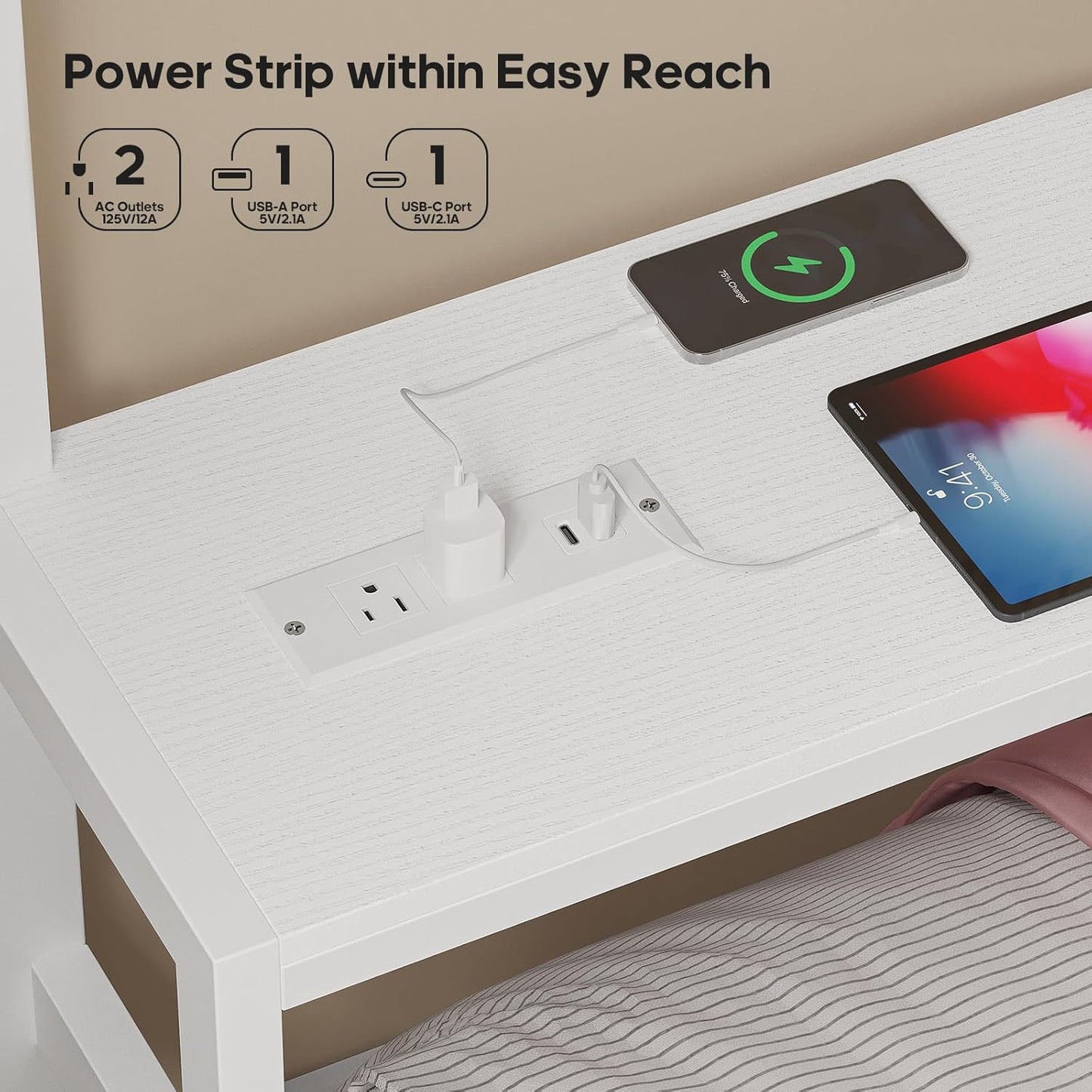 Bunk Bed Twin over Twin with 4 Storage Drawers & Shelves & Bedside Caddy, Twin Bunk Beds with Charging Station & Led Lights, Metal Bunk Bed with Safety Guardrail & Angled Ladder for Kids, White