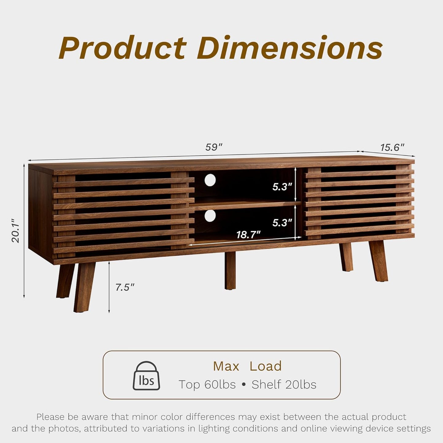 Living Room Table Sets of 2, Mid Century Coffee Table and TV Stand, Wood Coffee Table with Storage, Modern TV Stand for Bedroom, Living Room, Walnut