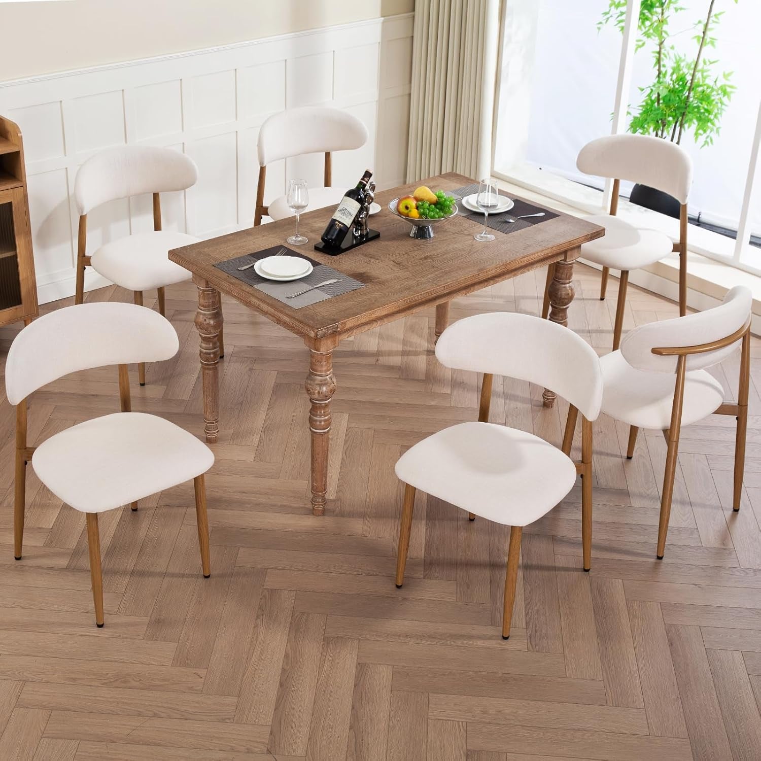 Dining Chairs Set of 4, Metal Kitchen Chairs with Modern Fabric Upholstered for Dining Room, Beige