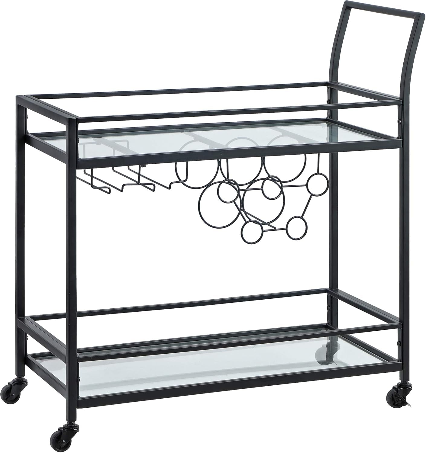 & Co. Black Francesca Bar Cart, 2 Tier Mobile Mini Bar, Kitchen Serving Cart and Coffee Station with Storage for Wine and Glasses, Metal and Glass, Modern