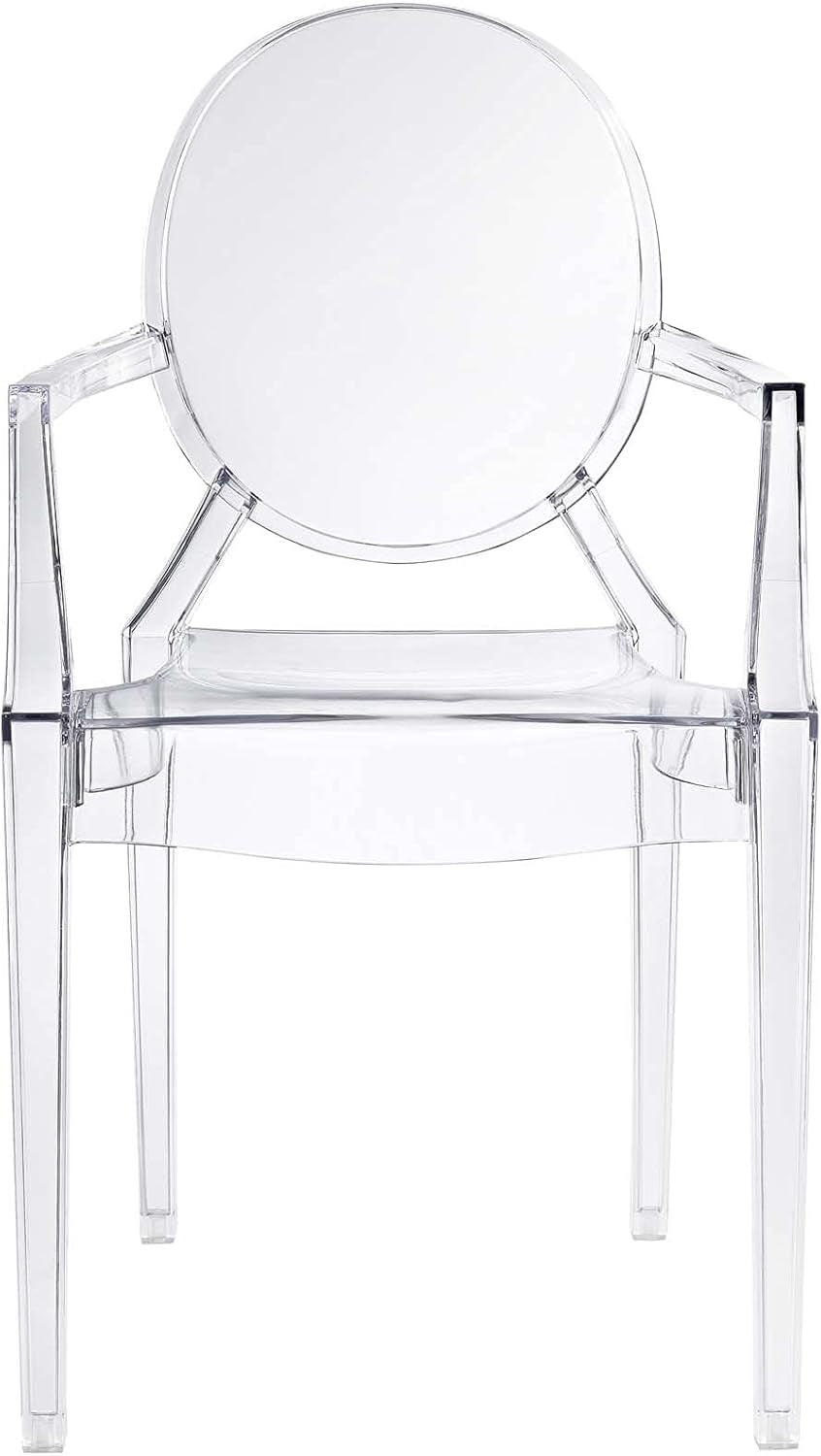 Casper Modern Acrylic Stacking Kitchen and Dining Room Arm Chair in Clear - Fully Assembled