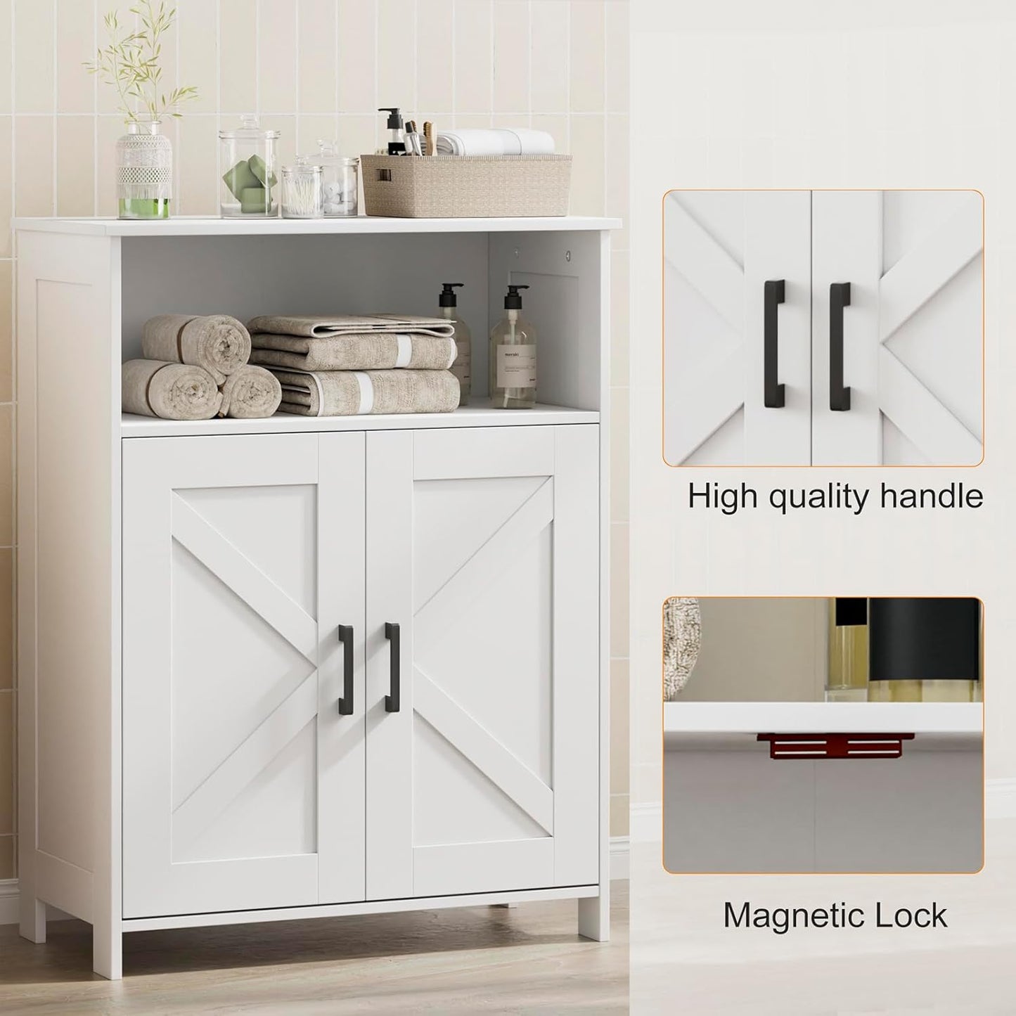 Bathroom Storage Cabinet, Freestanding Bathroom Floor Cabinet with Adjustable Shelf, Small Cabinet for Kitchen/Living Room/Laundry Room, 11.8 X 23.6 X 31.5 Inches, White