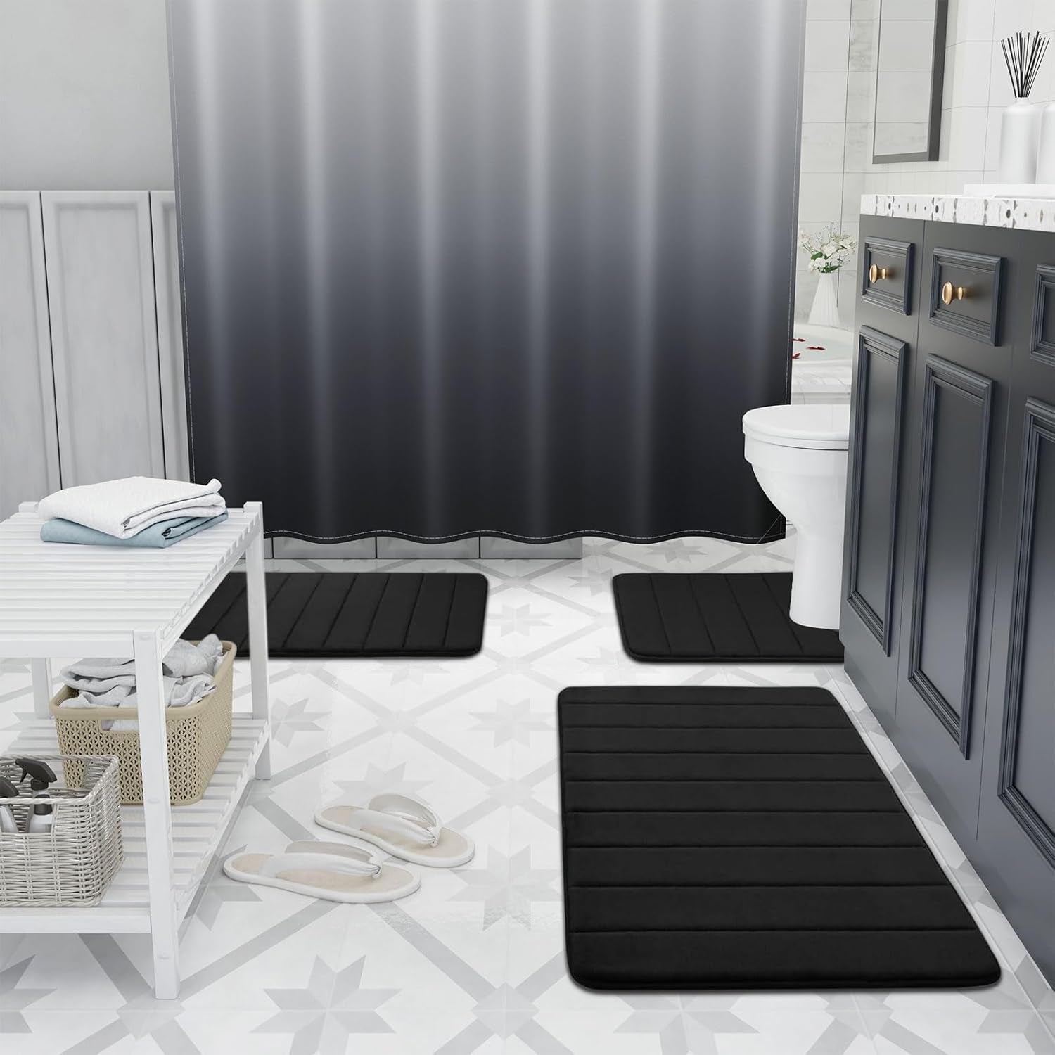 Memory Foam Bath Mat, 24" X 16", Ultra Soft and Non-Slip Bathroom Rugs, Water Absorbent and Machine Washable Bath Rug for Bathroom, Shower, and Tub, Black