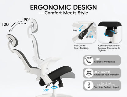 Office Chair - Ergonomic Office Chair with Back Support, Computer Chair - Home Office Desk Chairs, 330Lbs Wide Seat Big and Tall Office Chairs with Headrest, Comfy Desk Chairs (White Black)