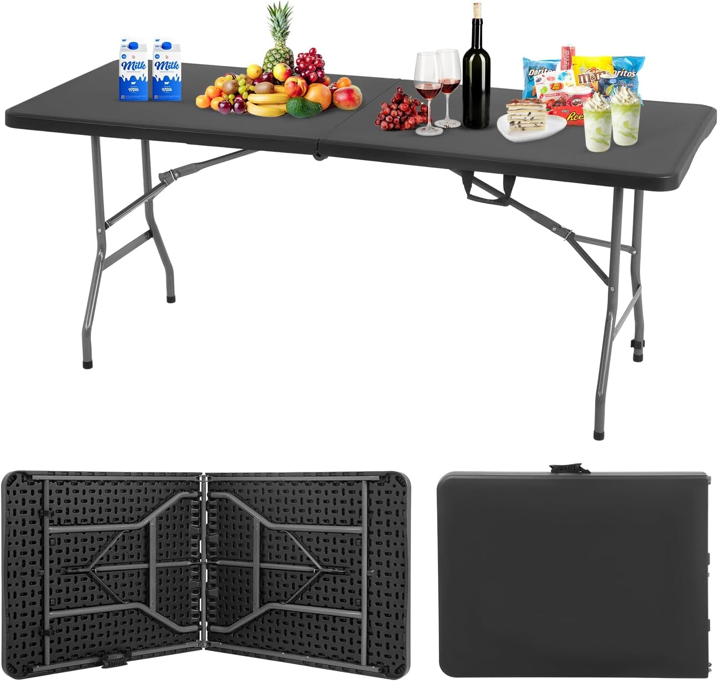 Outdoor Folding Camping Table Plastic Table Portable Square Height Dining Table Perfect for Picnics,Parties,Party and Camping,Black