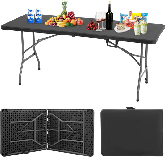 Outdoor Folding Camping Table Plastic Table Portable Square Height Dining Table Perfect for Picnics,Parties,Party and Camping,Black