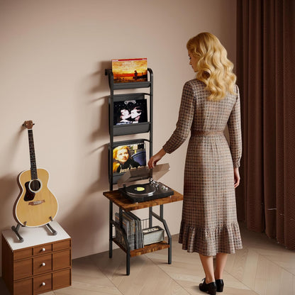 Record Player Stand with Vinyl Storage, Record Player Table Holds up to 200 Albums, 5-Tier Turntable Stand for Living Room, Rustic Brown