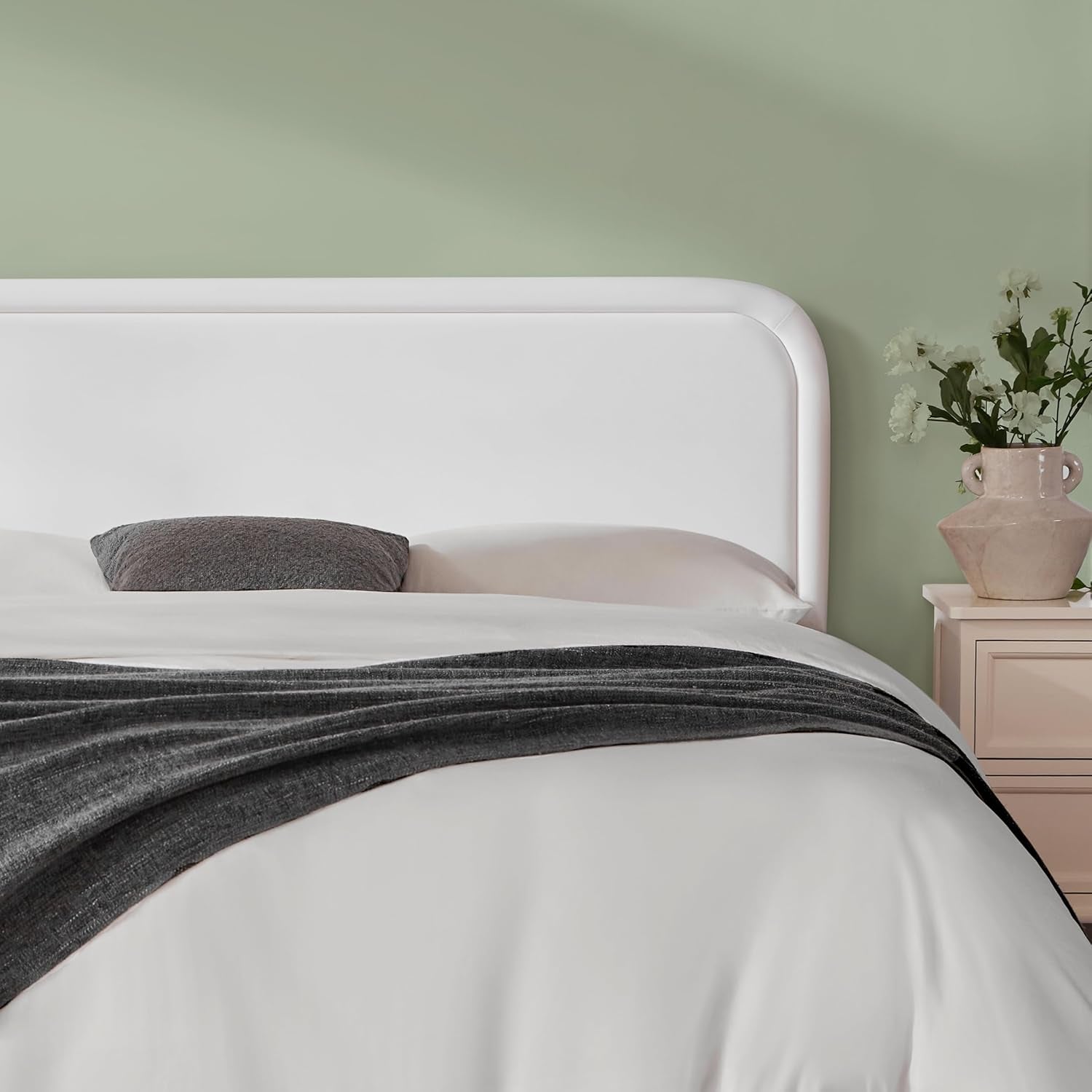 Velvet Fabric Headboard for King Size Bed, Upholstered King Headboard Only, Dorm Headboards from 41” to 49” Height, Sturdy and Durable Solid Wood Bed Head Board, White