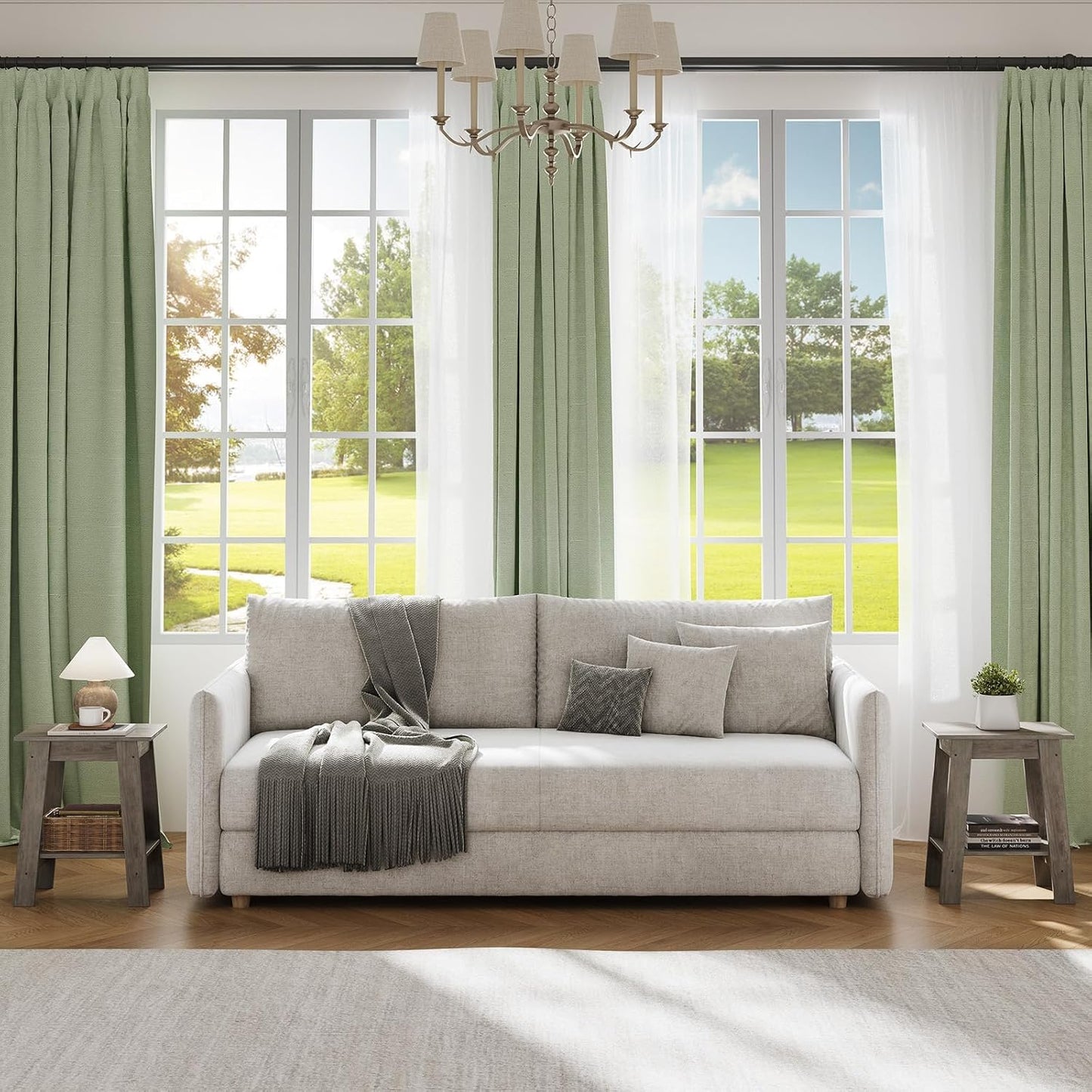 Farmhouse End Table with Storage Shelf - Rustic 2-Tier Side Table, Narrow Nightstand & Small Coffee Table for Living Room, Bedroom, Apartment (Grey)