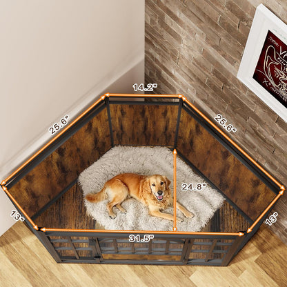 Corner Dog Crate Furniture, 52 Inch Large Dog Kennel Indoor Wooden End Table, Modern Dog Cage Decorative Pet House TV Stand for Medium Large Dogs,Grey
