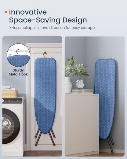 Ironing Board, Foldable Iron Board, Height Adjustable up to 35 Inches, with 4 Layered Cover and Pad, Iron Rest, Hook, Steel X-Legs, for Home, Laundry Room, Dorm, Midnight Blue ULLB001Q01