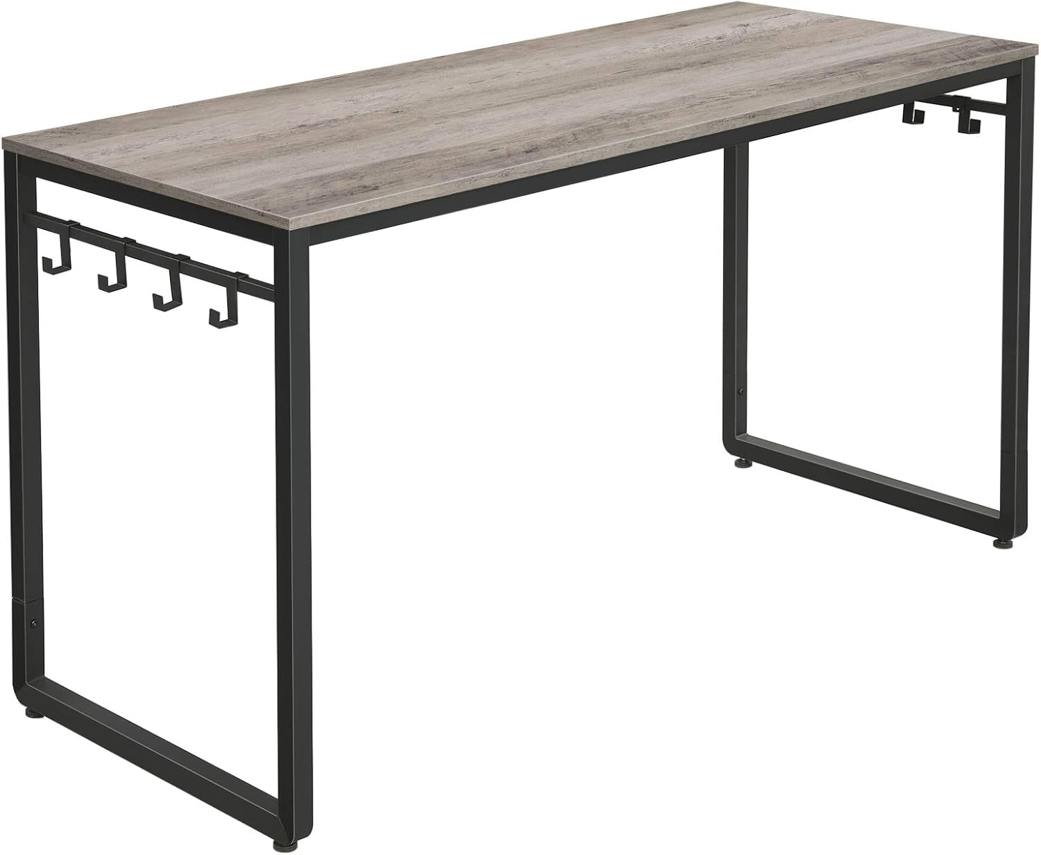 Computer Desk, Office Desk with 8 Hooks, for Study, Home Office, Easy Assembly, Industrial Design, 55.1 X 23.6 X 29.5 Inches, Greige and Black ULWD059B02