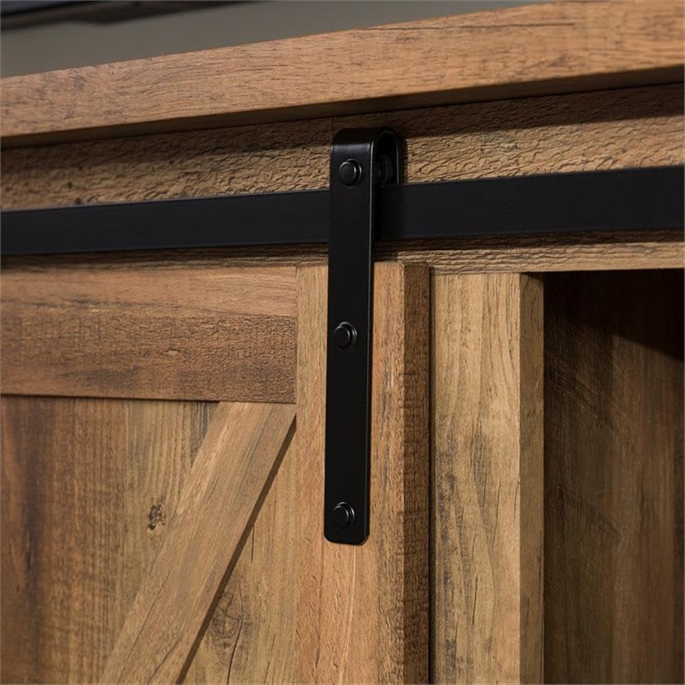 Richmond Modern Farmhouse Sliding Barn Door Stand for Tvs up to 65 Inches, without Fireplace, Rustic Oak