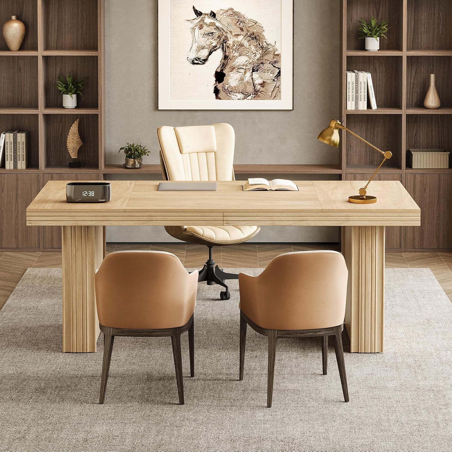 63" Executive Desk, Large Office Computer Desk with Heavy-Duty Legs and Thickened Desktop, Elegant Writing Workstation Study Table Conference Table for Office, Black