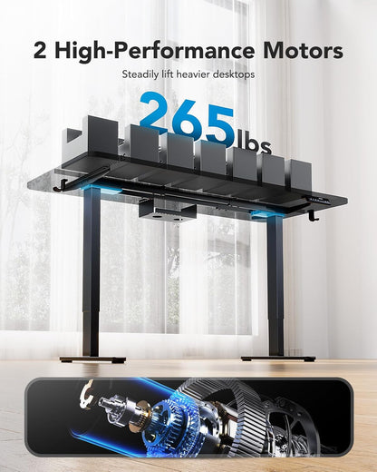 Electric Standing Desks Frame with 265 Lbs Dual Motor,Thick T-Shaped Desk Legs Made of Automotive Grade Steel,For Max 90″X31.5″ Desktop, Height Adjustable Desk Frame for Home Office, Frame Only