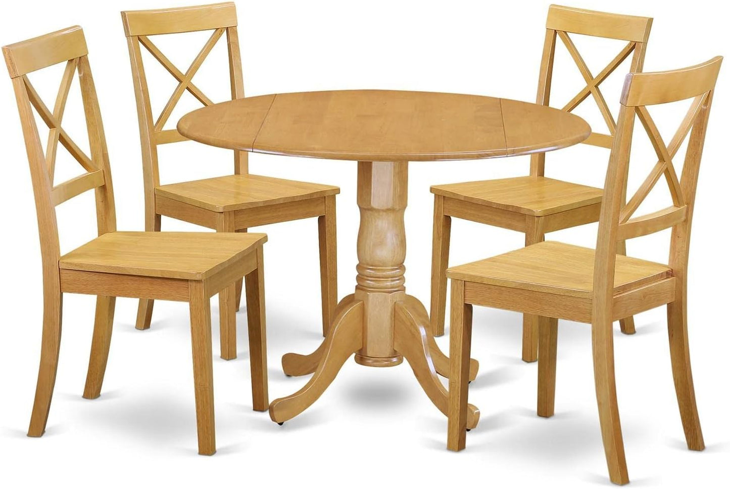 DLBO5-OAK-W 5 Piece Dining Set Includes a round Dining Room Table with Dropleaf and 4 Kitchen Chairs, 42X42 Inch, Oak