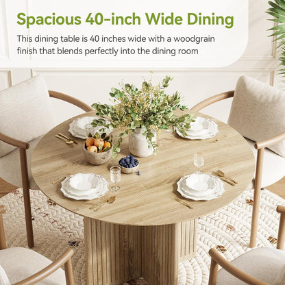 round Dining Table for 4-6 People, Modern Wooden Kitchen Table with Pedestal Base, Small Dinner Table for Dining Room, Kitchen, Living Room