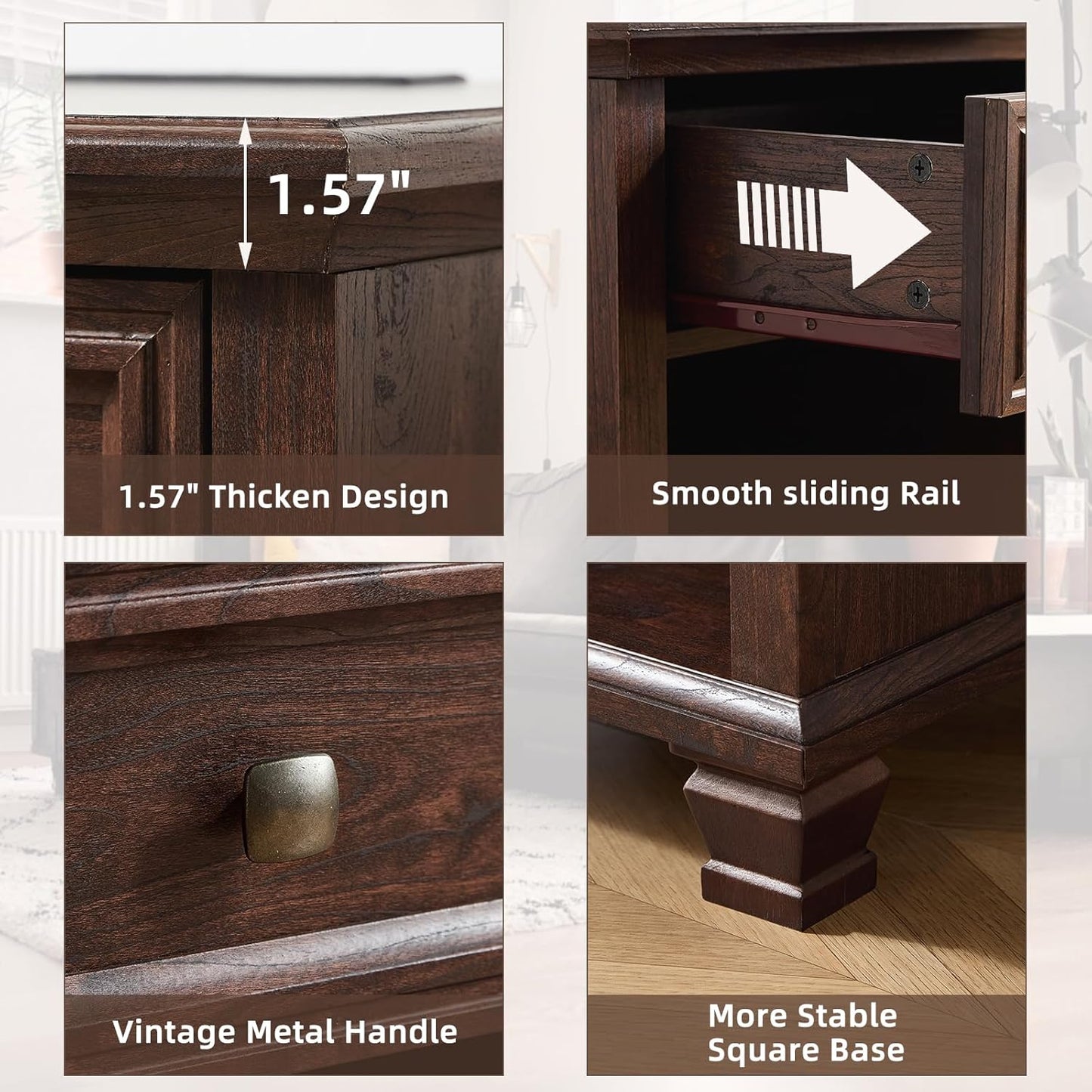 Farmhouse Night Stand with Charging Station, Rustic Wood Nightstand with Drawer, End Side Table for Living Room, Bedside Table with Open Shelf for Bed Room, Walnut