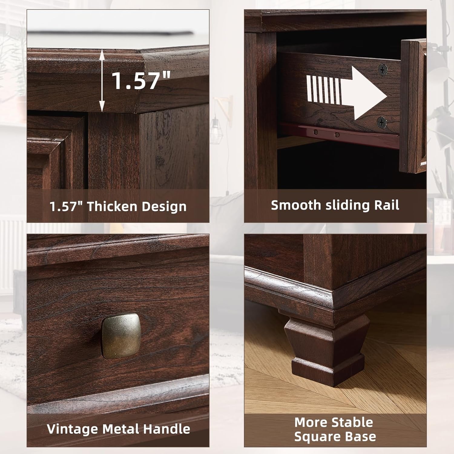 Farmhouse Night Stand with Charging Station, Rustic Wood Nightstand with Drawer, End Side Table for Living Room, Bedside Table with Open Shelf for Bed Room, Walnut