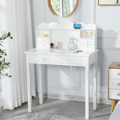 Small White Writing Desk with Hutch and USB Ports, 31.5 Inch Home Office Desk with Drawers, Study Table for Kids/Student, Makeup Dressing Table save Space Gifts