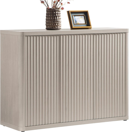 Buffet Cabinet with Storage Accent Sideboard with 3 Doors Modern 46.6" Wide Credenza Fluted Buffet Table Media Console Cabinet Entryway Cabinets for Living Room Kitchen Dining Room Hallway